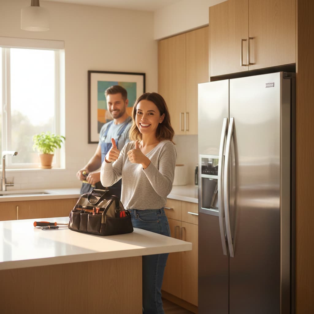 Happy customer with repaired appliance